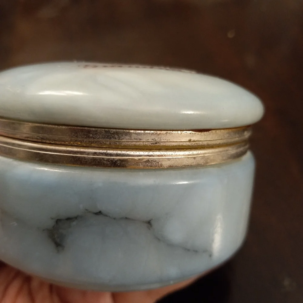 Vntg Blue Alabaster Powder/Trinket Box Made In Italy. GRANDMOTHER/ I LOVE YOU